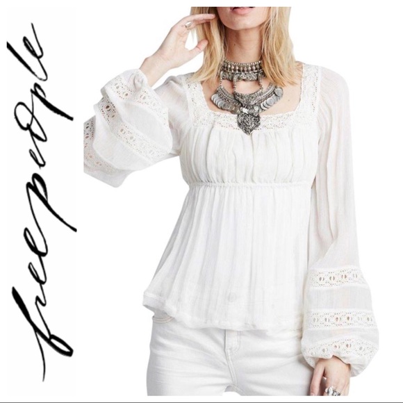 Free People Tops - 💕SALE💕Free People Ivory Gauze Mirage Lace Blouse
